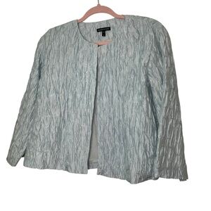 Eileen Fisher Silk Blue Textured Blazer with Open Front
